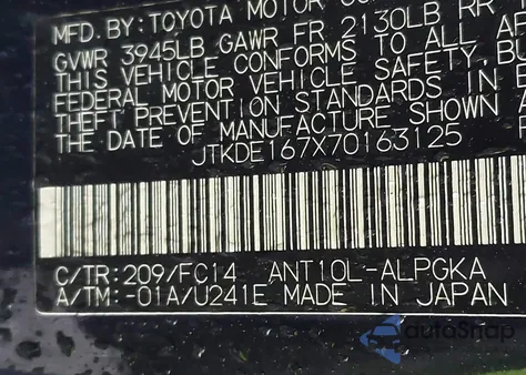 2007 Scion Tc z USA, uszkodzony, nr VIN JTKDE167X70163125